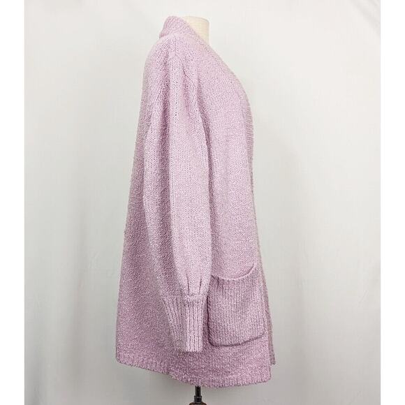 Vintage 80s Cardigan Oversize Lavender Purple Nubby Acrylic Open Front Size L - Picture 3 of 7